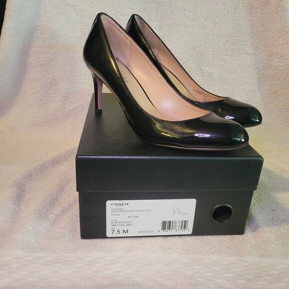 Coach Womens Devon Classic Black Patent Leather Pumps High Heel US 7.5B EU 37.5 - Picture 1 of 11